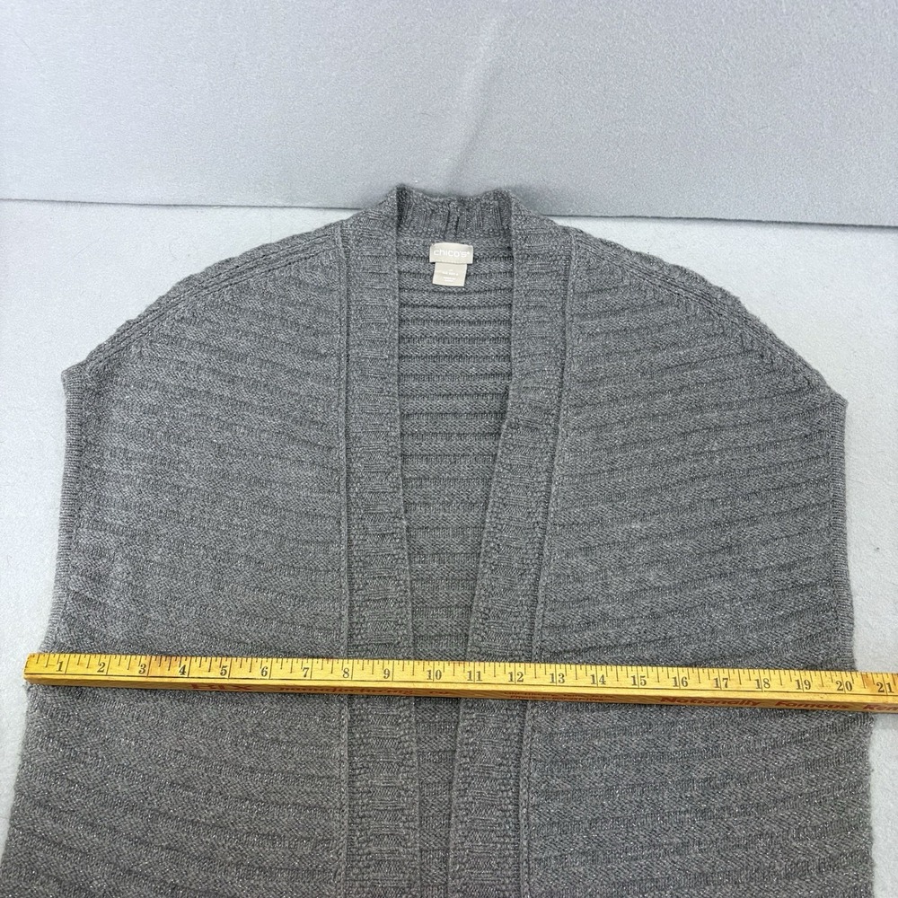 Chicos Size 0 Small Shimmer Long Open Front Sweater Vest Gray Boho Casual Staple - Picture 7 of 10
